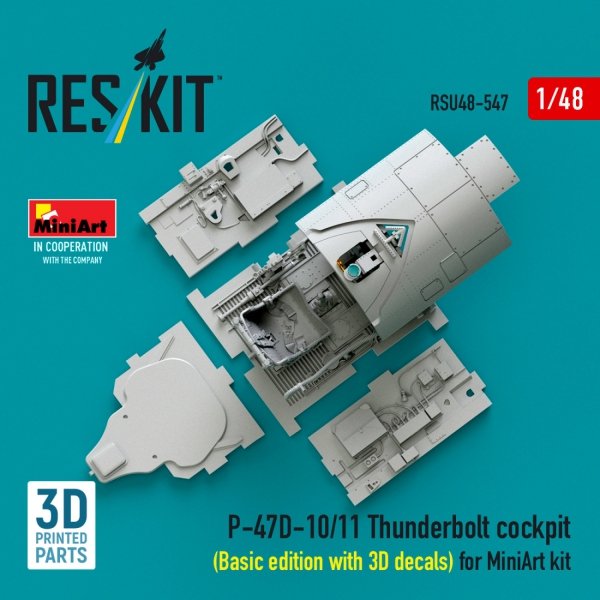 RESKIT RSU48-0547 P-47D-10/11 Thunderbolt cockpit (Basic edition with 3D decals) for MiniArt kit (3D Printed) (1/48)