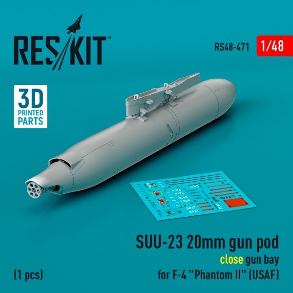 RESKIT RS48-0471 SUU-23 20mm gun pod (close gun bay) for F-4 &quot;Phantom II&quot; (USAF) (1 pcs) (3D Printed) 1/48