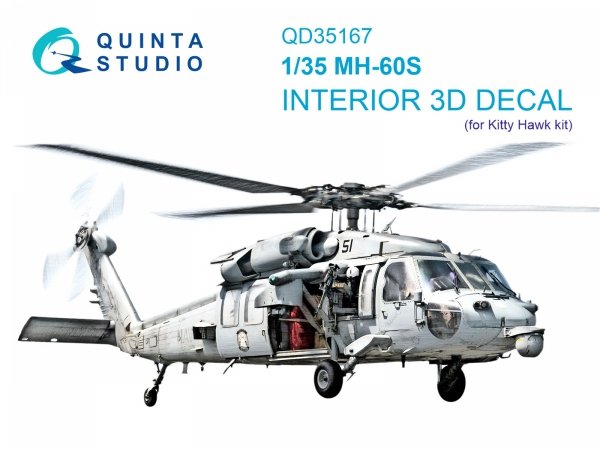 Quinta Studio QD35167 МН-60S Knighthawk 3D-Printed &amp; coloured Interior on decal paper (Kitty Hawk) 1/35