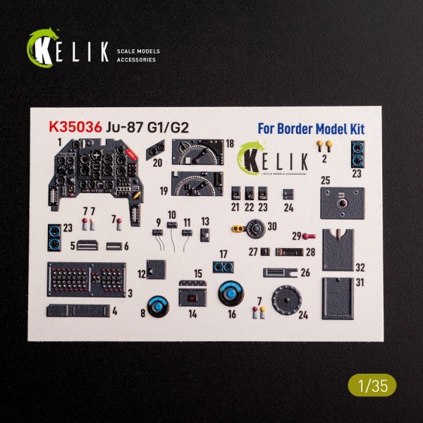 KELIK K35036 Ju-87 G1/G2 - interior 3D decals for Border Models kit 1/35