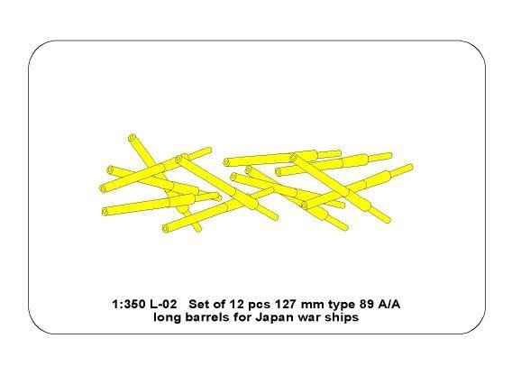 Aber 350L-02 Set of 12 pcs 127mm type 89 A/A long barrels for Japan ships (1:350)