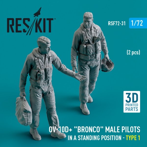 RESKIT RSF72-0031 OV-10D+ &quot;Bronco&quot; male pilots (in a standing position - type 1) (2 pcs) (3D Printed) 1/72