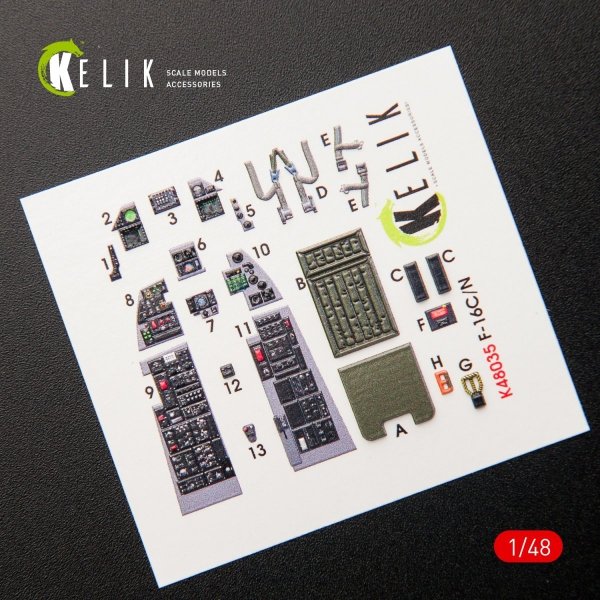 KELIK K48035 F-16CN &quot;FIGHTING FALCON&quot; INTERIOR 3D DECALS FOR TAMIYA KIT 1/48