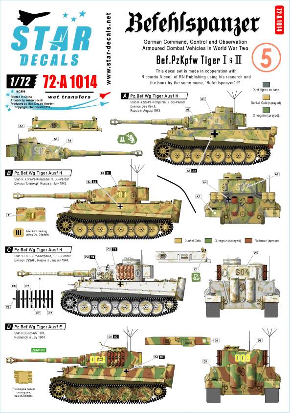 Star Decals 72-A1014 Befehlspanzer # 5. German Command 1/72