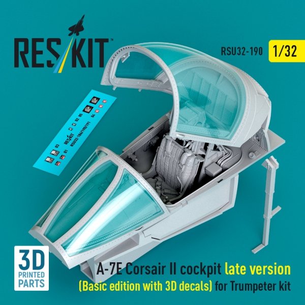 RESKIT RSU32-0190 A-7E Corsair II late cockpit (Basic edition with 3D decals) for Trumpeter kit (3D Printed) (1/32)