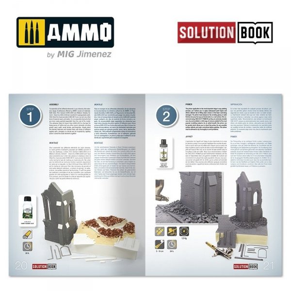 AMMO of Mig Jimenez 6510 How to Paint Brick Buildings. Colors &amp; Weathering System Solution Book (Multilingual)