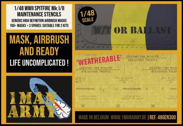 1 Man Army 48GEN300 Spitfire Mk I/II Maintenance stencils 1/48