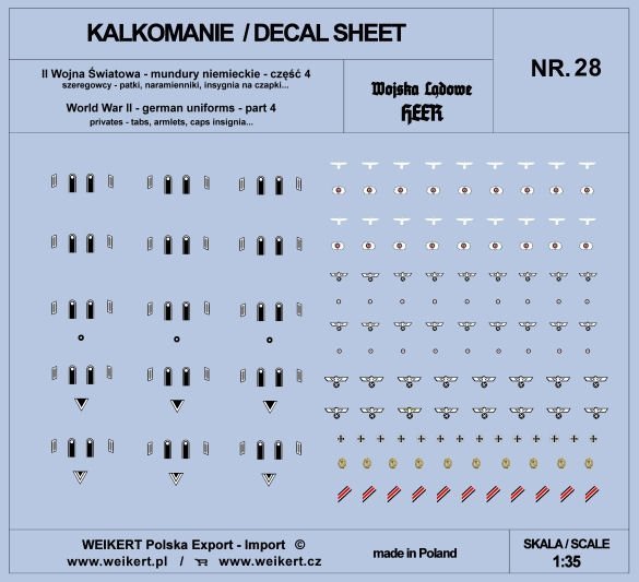 Weikert Decals DEC228 Mundury niemieckie - patki, naramienniki, insygnia na czapki - HEER - ver.4 - vol.28 1/35
