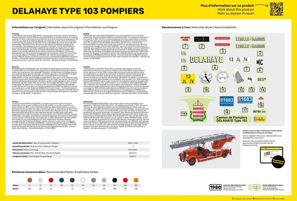 Heller 80780 Delahaye Type 103 Pompiers 1/24