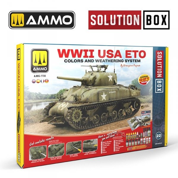 AMMO by Mig Jimenez 7728 SOLUTION BOX 22 – WWII USA ETO. Colors and Weathering System
