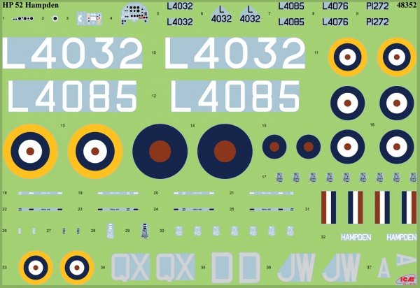 ICM 48352 HP.52 Hampden B.Mk.I WWII British bomber (100% new molds) 1/48