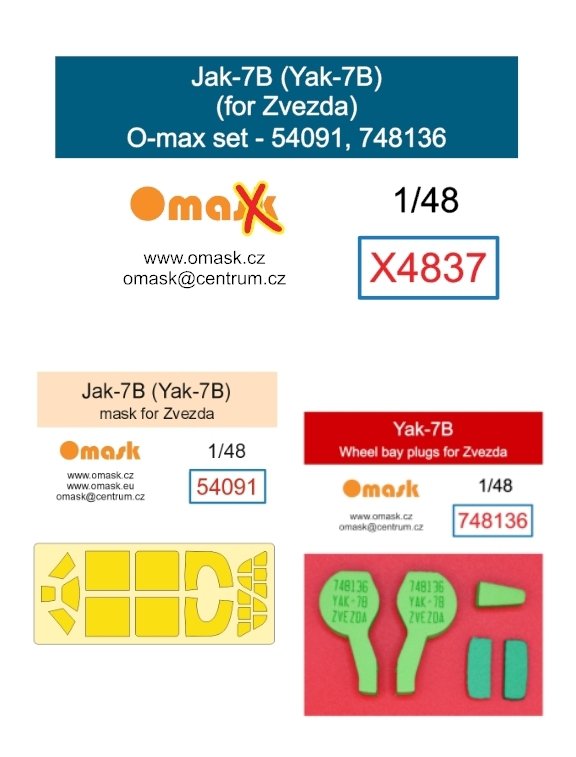 Omask X4837 Jak-7B (Yak-7B) O-max set (for Zvezda) EVA foam wheel bay &amp; yellow tape masks 1/48