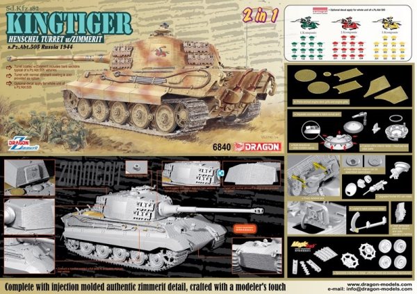 Dragon 6840 Sd.Kfz.182 Kingtiger Henschel Production w/Zimmerit s.Pz.Abt.505 Russia 1944 1/35
