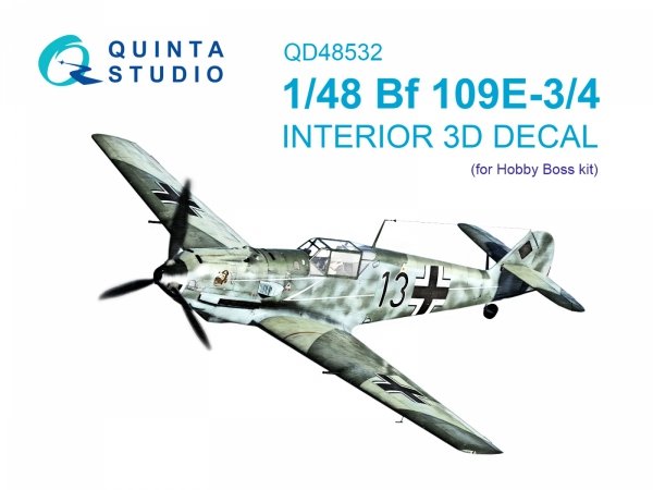 Quinta Studio QD48532 Bf 109E-3/4 3D-Printed &amp; coloured Interior on decal paper (HobbyBoss) 1/48