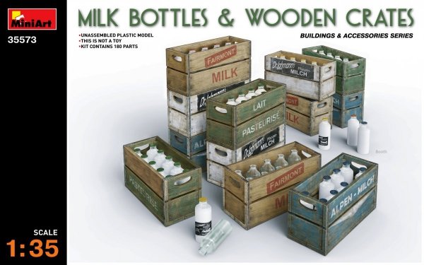 Miniart 35573 MILK BOTTLES &amp; WOODEN CRATES (1:35)