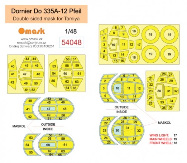 Omask 54048 Dornier Do 335A-12 Pfeil double-sided mask (for Tamiya) 1/48