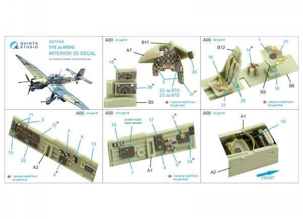 Quinta Studio QD72059 Ju 87 D/G 3D-Printed &amp; coloured Interior on decal paper (Academy/Special Hobby) 1/72