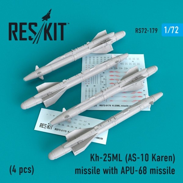 RESKIT RS72-0179 KH-25ML (AS-10 KAREN) MISSILES WITH APU-68 (4 PCS) 1/72