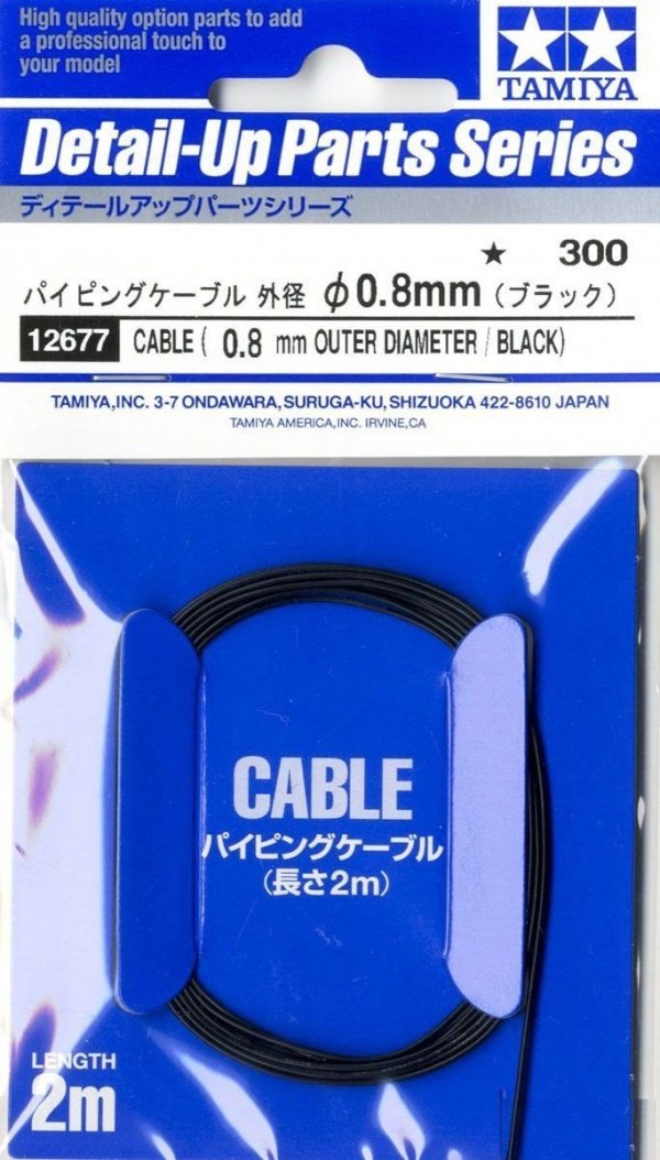 Tamiya 12677 Cable OD 0.8mm black Length 2m