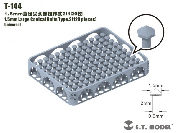 E.T. Model T-144 1.5mm Large Conical Bolts Type.2 120 pieces