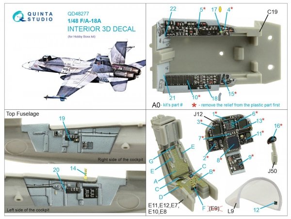 Quinta Studio QD48277 F/A-18А 3D-Printed &amp; coloured Interior on decal paper (HobbyBoss) 1/48