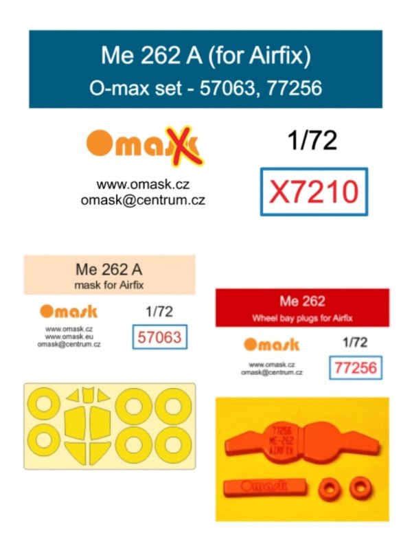Omask X7210 Me 262 A O-Max Set (for Airfix) (masks and EVA wheel bay plugs) 1/72