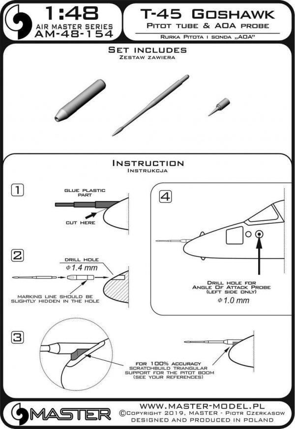 Master AM-48-154 T-45 Goshawk - Rurka Pitota oraz sonda Angle Of Attack 1/48