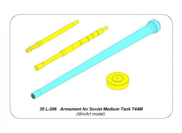 Aber 35L-206 Armament for Soviet Medium Tank T44M 85mm ZiS-S-53 x1pcs.; 7,62mm DTM machine gun x 1pcs (1:35)