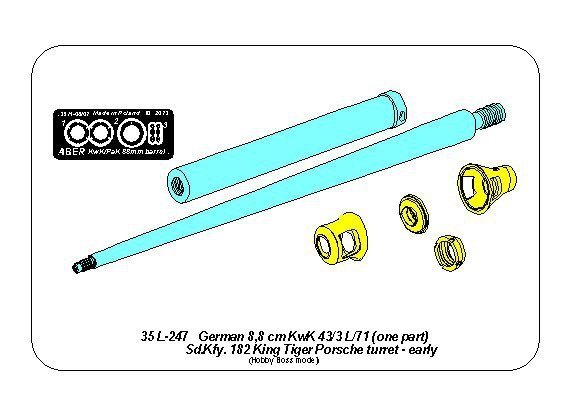 Aber 35L-247 Barrel for German 8,8cm Kw.K 43/3 L/71 (one part) gun used on Tiger B Porsche turret-early 1:35