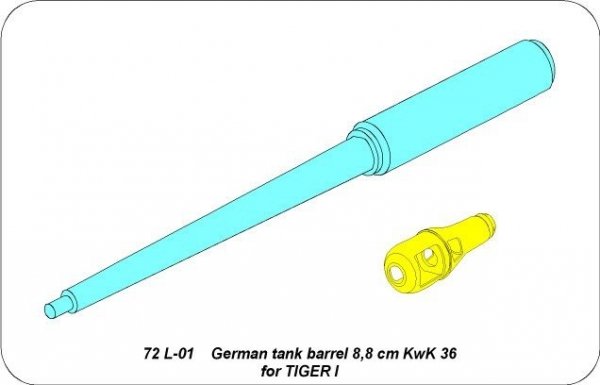 Aber 72L-01 Lufa 8,8cm KWK 36 do niemieckiego czołgu Tiger I / German tank barrel 8,8cm KwK 36 for Tiger I 1/72