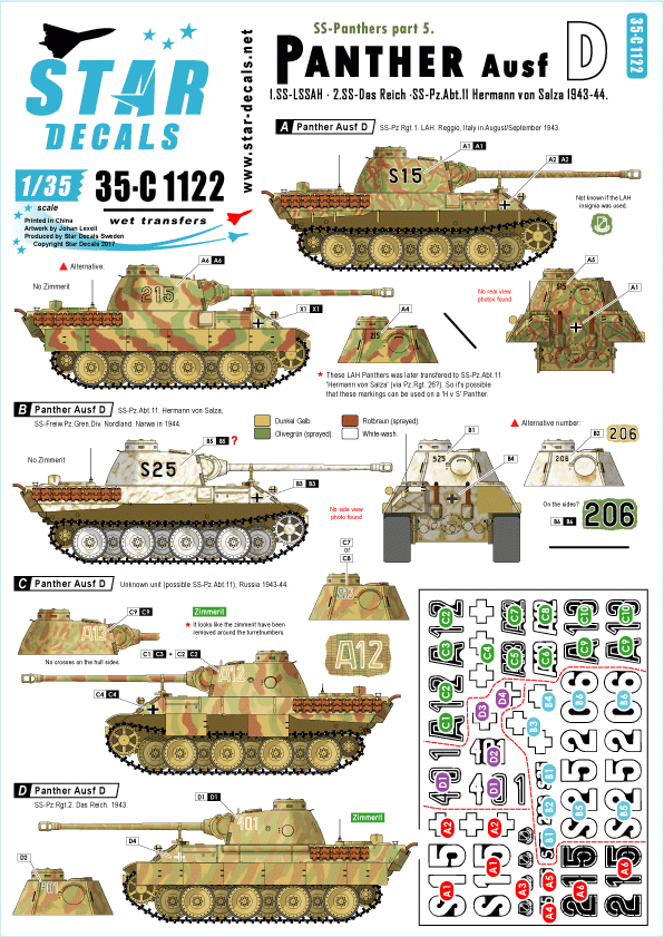Star Decals 35-C1122 SS-Panthers # 5 1/35