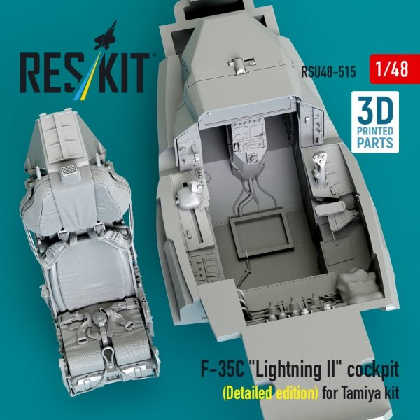 RESKIT RSU48-0515 F-35C "Lightning II" cockpit (Detailed edition) for Tamiya kit (3D Printed) (1/48)