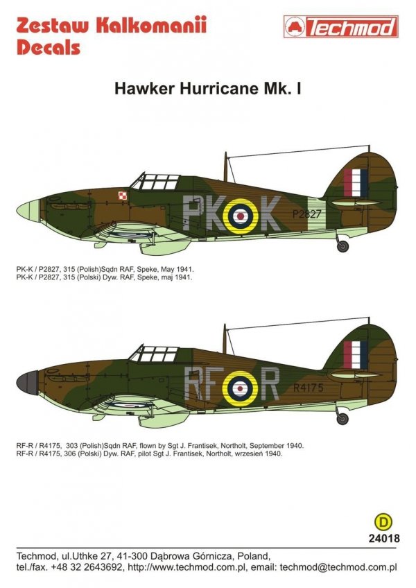 Techmod 24018 Hawker Hurricane Mk.Ic 1/24