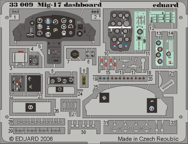 Eduard 33009 MiG-17 dashboard  TRUMPETER1/32