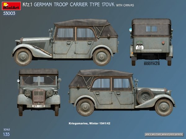 MiniArt 53003 Kfz.1 GERMAN TROOP CARRIER TYPE 170VK WITH CANVAS 1/35