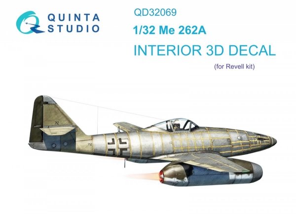 Quinta Studio QD32069 Me 262A 3D-Printed &amp; coloured Interior on decal paper (Revell) 1/32