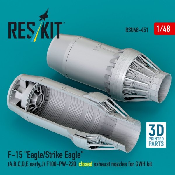 RESKIT RSU48-0451 F-15 "Eagle/Strike Eagle" (A,B,C,D,E early,J) F100-PW-220 closed exhaust nozzles for GWH kit (3D Printed) 1/48