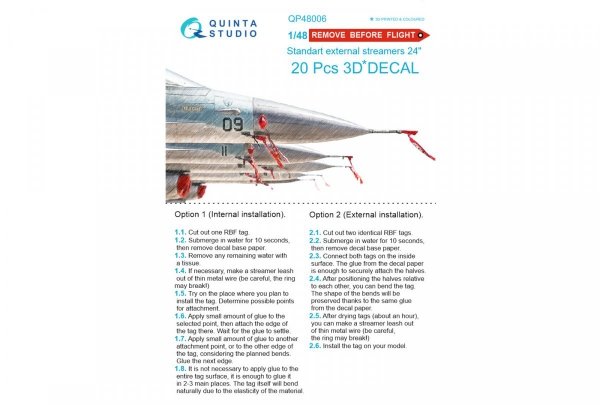 Quinta Studio QP48006 &quot;Remove Before Flight&quot; standart external streamer 24&quot;, 20 Pcs 1/48