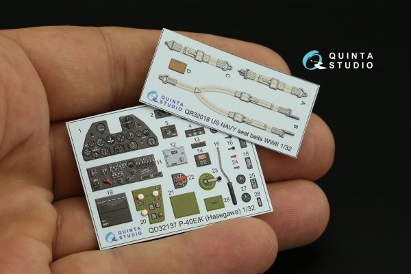Quinta Studio QD32137 P-40E/K 3D-Printed &amp; coloured Interior on decal paper (Hasegawa) 1/32