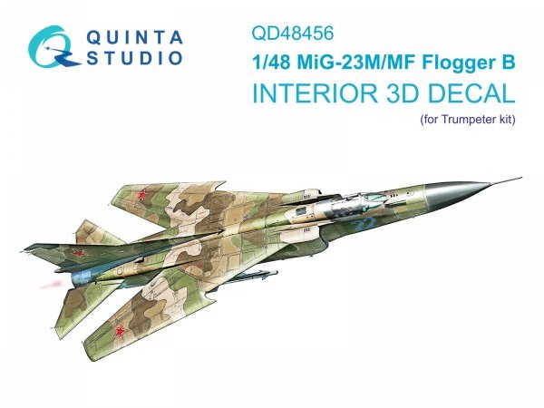 Quinta Studio QD48456 MiG-23M/MiG-23MF 3D-Printed &amp; coloured Interior on decal paper (Trumpeter) 1/48