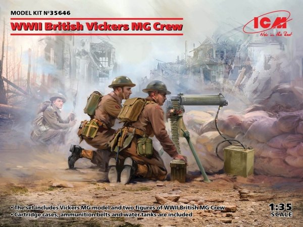 ICM 35646 WWII British Vickers MG Crew (Vickers MG &amp; 2 figures) 1/35