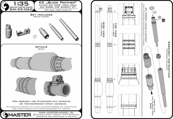 Master GM-35-060 K2 Black Panther - lufa działa Hyundai WIA CN08 120mm 55cal (do modelu Academy) 1/35