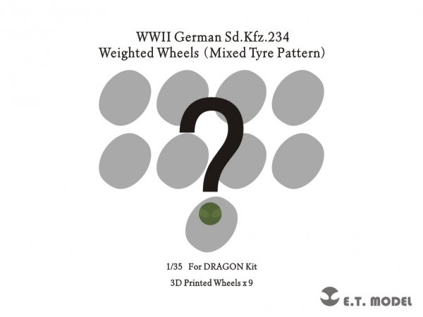E.T. Model P35-110B WWII German Sd.Kfz.234 Large Diameter Weighted Wheels (Mixed Tyre Pattern) 1/35