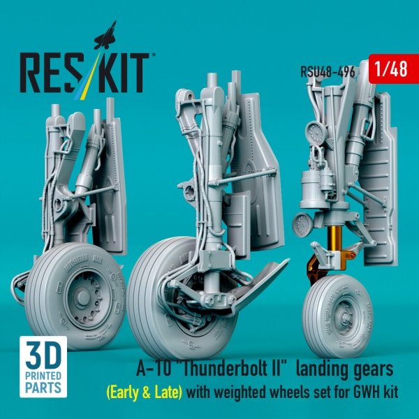 RESKIT RSU48-0496 A-10 "Thunderbolt II" landing gears (Early &amp; Late) with weighted wheels set for GWH kit (Metal+3D Printed) 1/48