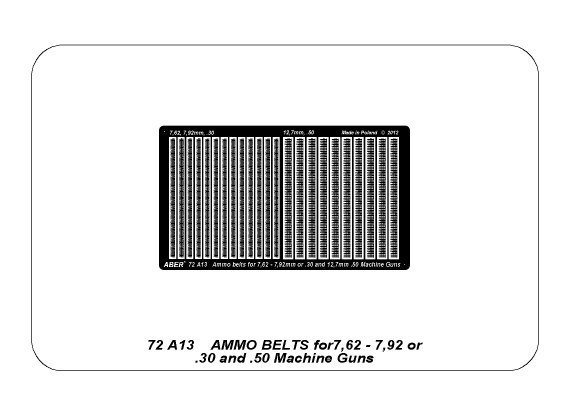 Aber 72A13 Taśmy amunicyjne 7,62-7,92 lub .30 i .50 cala / Ammo belts 7,62-7,92 or .30 and .50 1/72