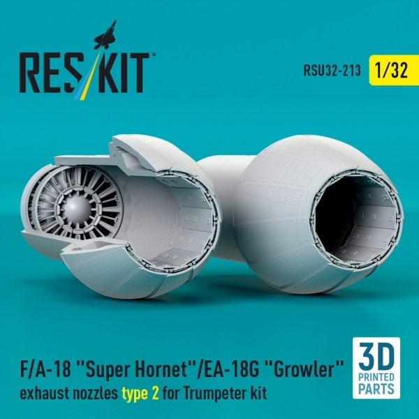 RESKIT RSU32-0213 F/A-18 "Super Hornet"/EA-18G "Growler" exhaust nozzles type 2 for Trumpeter kit (3D Printed) (1/32)
