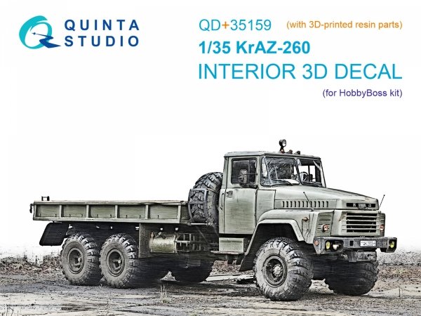 Quinta Studio QD+35159 KrAZ-260 3D-Printed &amp; coloured Interior on decal paper (HobbyBoss) (with 3D-printed resin parts) 1/35