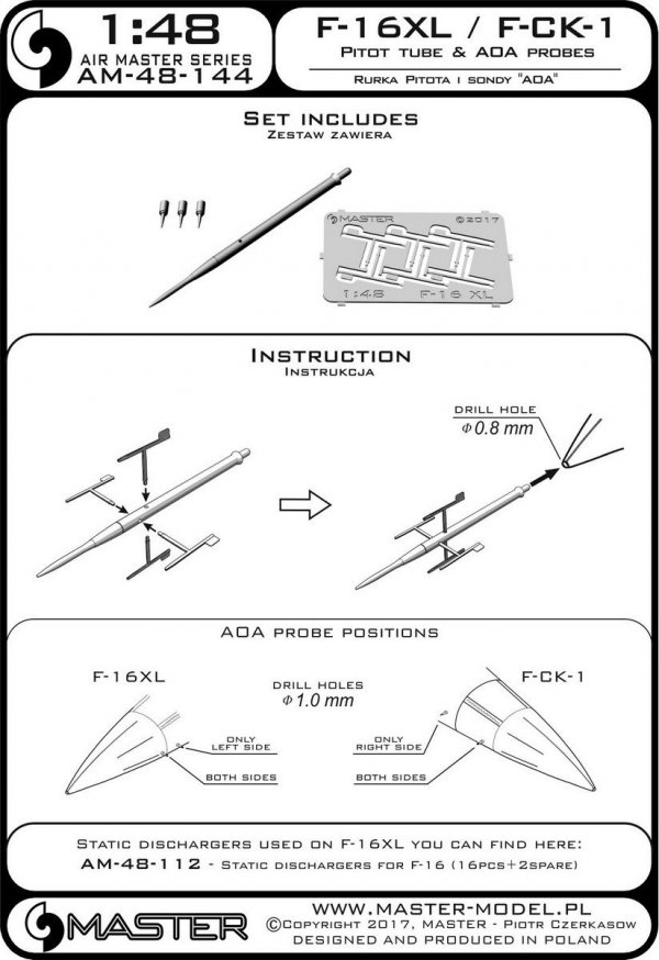 Master AM-48-144 F-16XL / F-CK-1 Prototypes Pitot Tube &amp; AOA Probes (1:48)