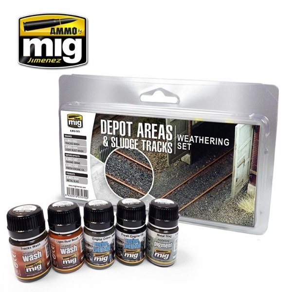 AMMO of Mig Jimenez 7470 Depot Areas Sludge Tracks Weathering Set 5x35ml