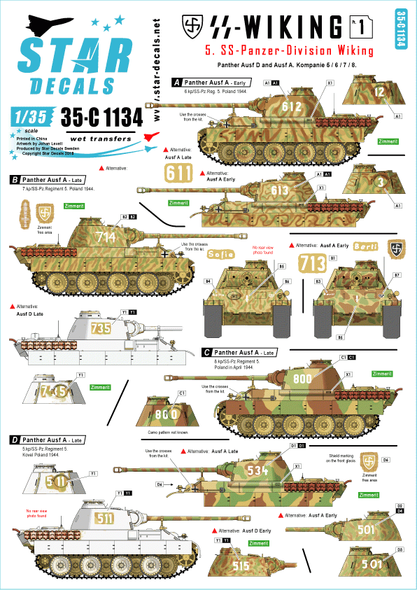 Star Decals 35-C1134 SS-Wiking # 1 1/35